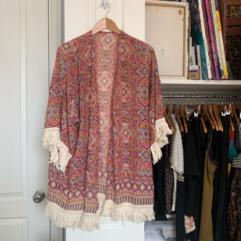 Vintage fringe sheer cover up